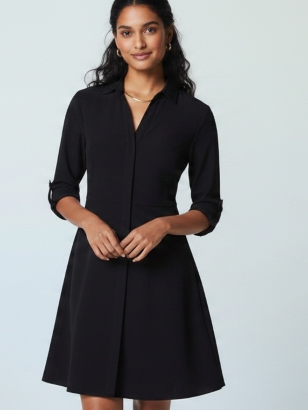 Classic SPANX Carefree Crepe Collared Shirt Dress Black (L)